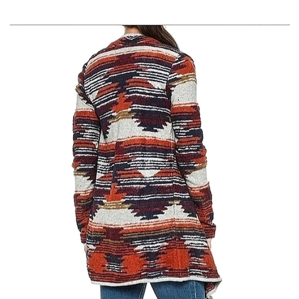 𝅺Lucky Brand Women's Aztec Southwestern Waterfall Front Sweater Jacket Cardigan